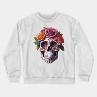 Funny Sugar Candy Skull With Flowers Crewneck Sweatshirt